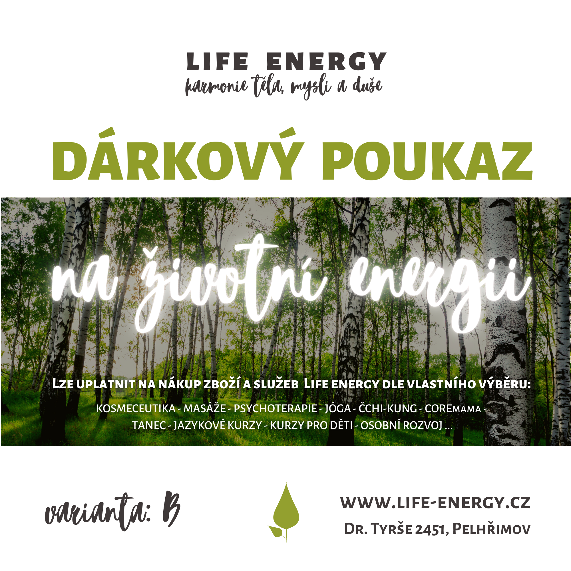 Dárkový poukaz LIFE ENERGY