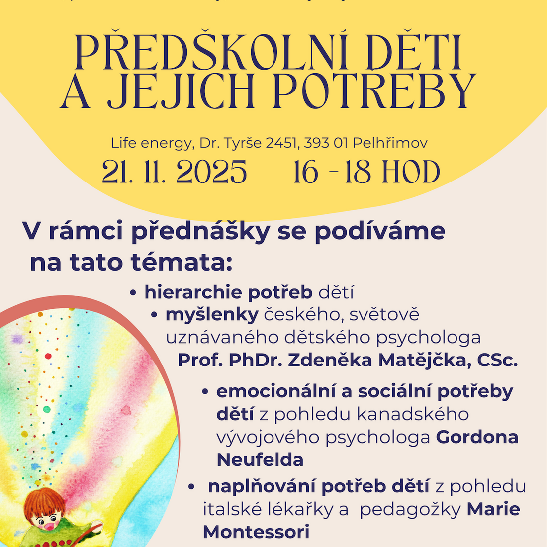 PŘEDNÁŠKA &quot;Předškolní děti a jejich potřeby&quot;